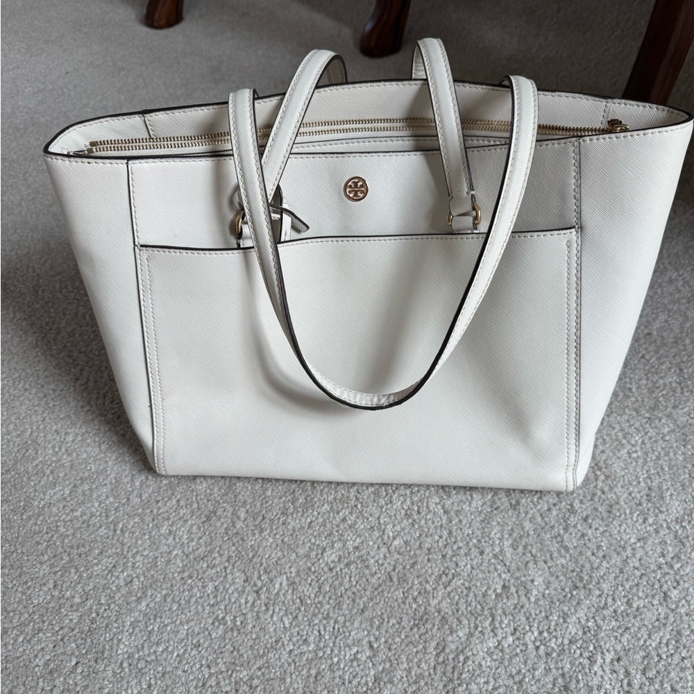 White Tory Burch three compartment with lots of storage.